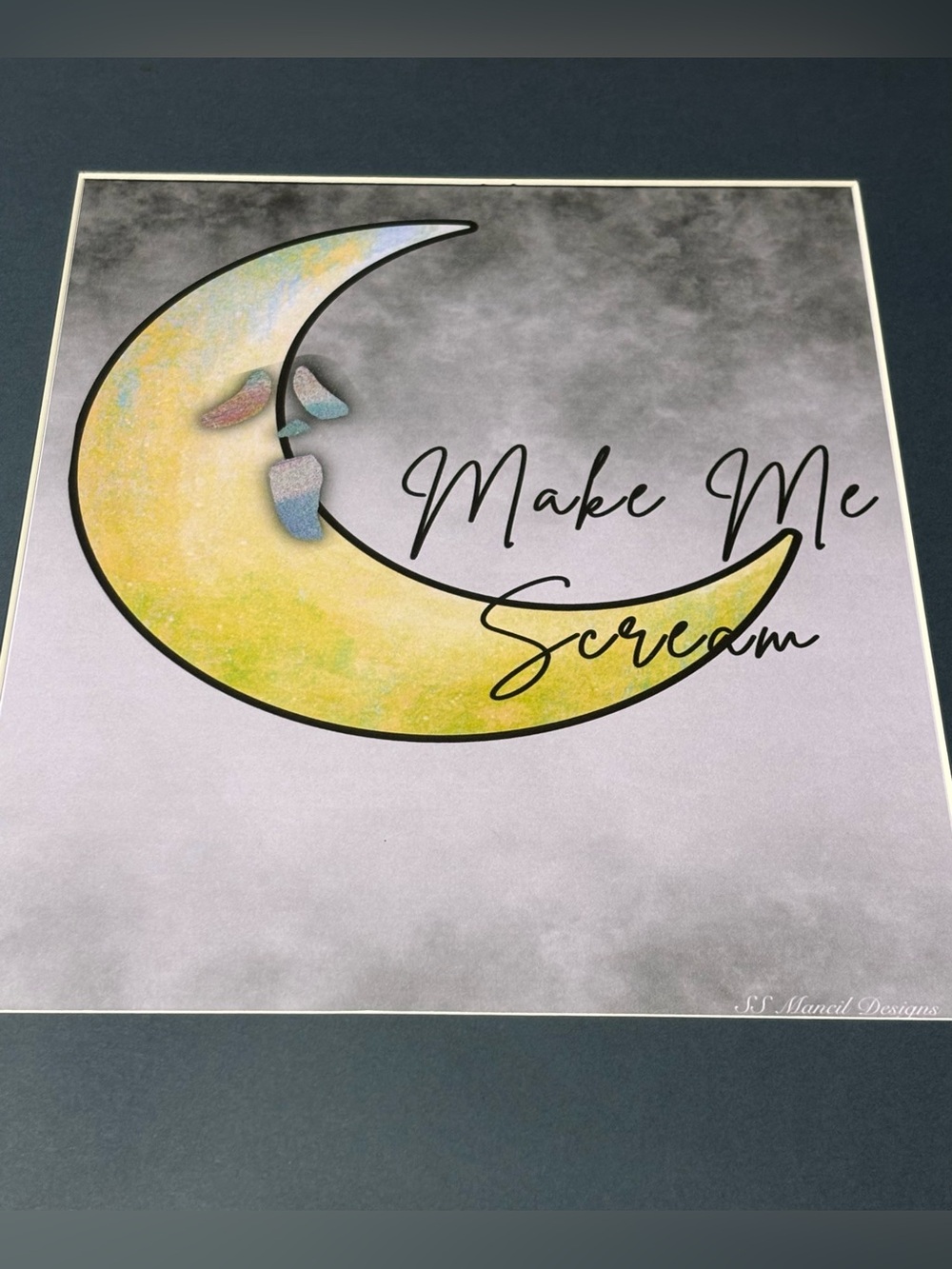 Original Framed Artwork Yellow Crescent Moon Art Print - "Make Me Scream"